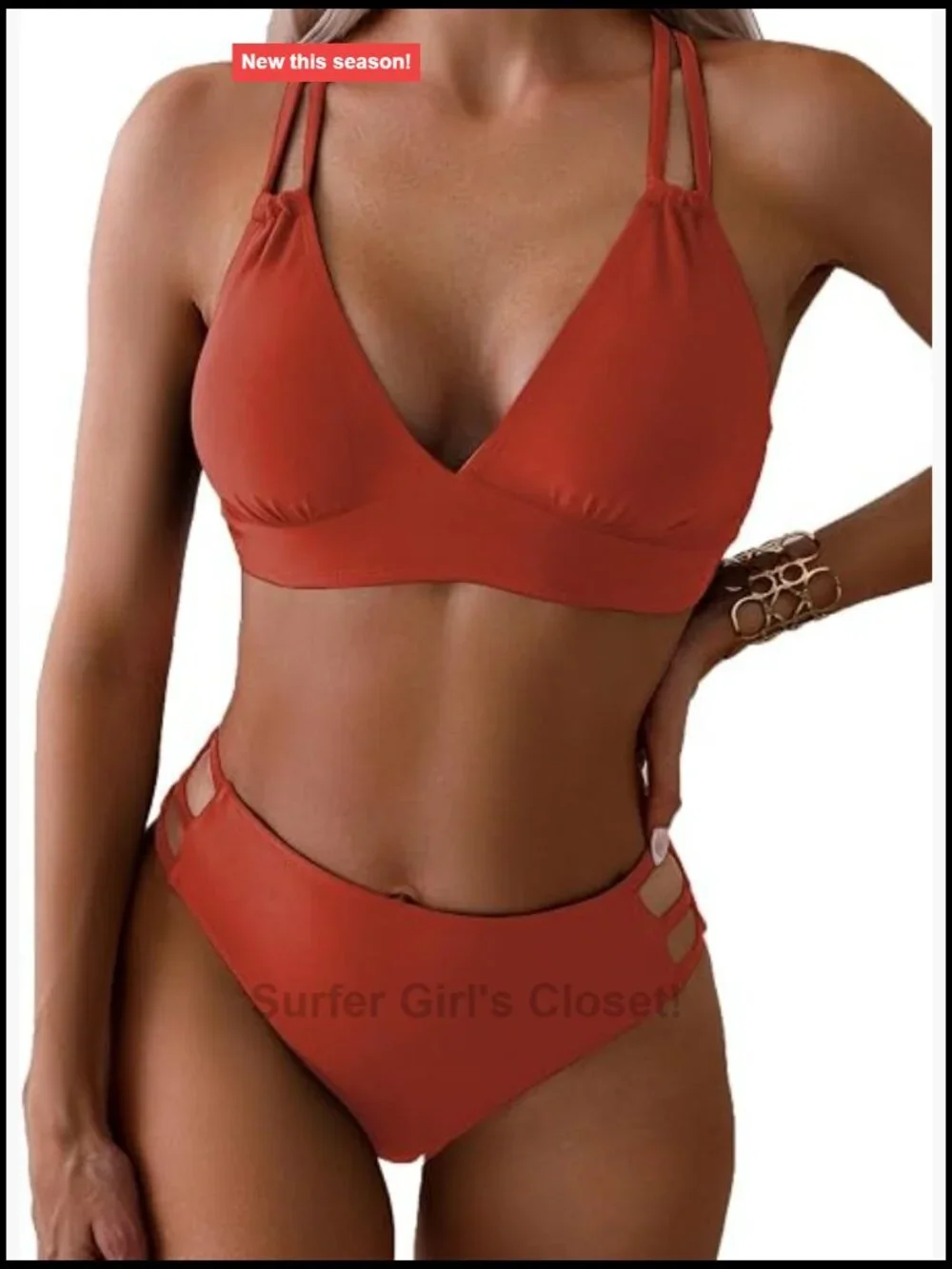 Sexy V Neck Bikini Sets Hollow Out Two Piece Swimsuits Cutout Mid Waist Bathing